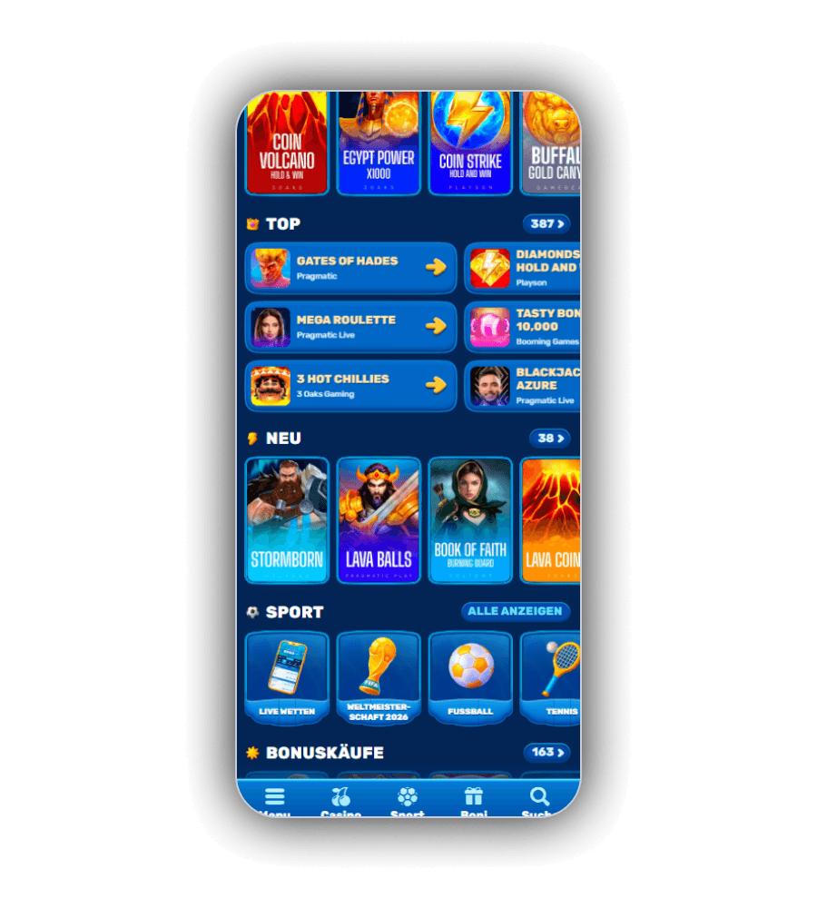 Spinfin Casino-Benutzeroberfläche DE